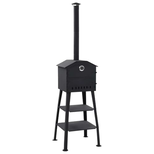 Outdoor Charcoal Pizza Oven with 2 Fireclay Stones, Portable Garden Wood Fired Pizza Maker for Bread and Pies, Built-in Thermometer, Black