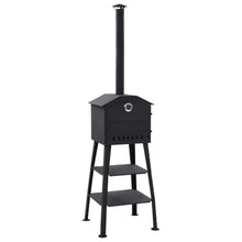Outdoor Charcoal Pizza Oven with 2 Fireclay Stones, Portable Garden Wood Fired Pizza Maker for Bread and Pies, Built-in Thermometer, Black