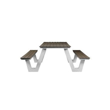Pemberly Row Modern Aluminum Frame Outdoor Picnic Table, 86"W x 74"D x 30"H, Gray Finish, Durable Polyresin Slats, Rust-Proof Aluminum, Seats 10, Easy Assembly, Stylish Patio Dining Table for Outdoor