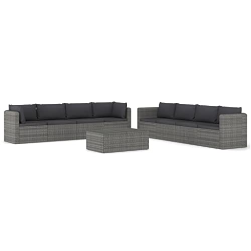 Heofavd 9 Piece Grey PE Rattan Patio Conversation Set, Modular Outdoor Sectional Furniture, Powder-Coated Steel Frame, Glass Table, Seats 8-9 for Garden, Balcony, Backyard and Sunroom