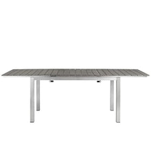 Pemberly Row Modern Patio Dining Table, 30 in Height, Aluminum/Wood, Gray Finish, 62.5-94 in Extendable, Collapsible Panel, Black Foot Caps, Outdoor Table for Backyard or Patio Dining
