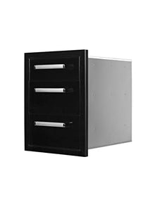 Bonfire Outdoor Kitchen Triple Drawer Stainless Steel 3 Layer Access Door Built in BBQ Drawer for BBQ Island, Black 304 Stainless Steel, CBATD-B