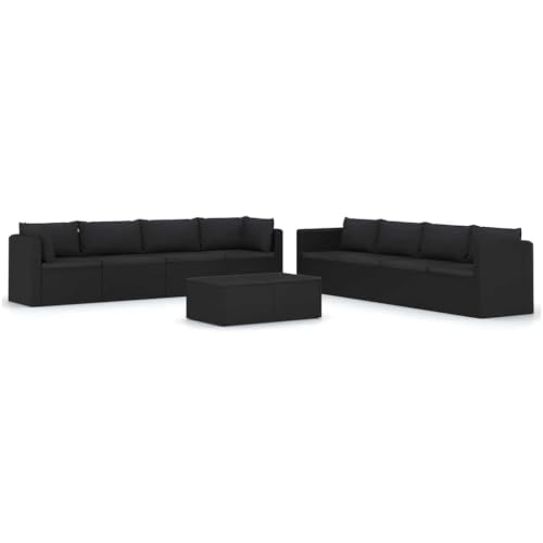HKLGBVCR 9 Piece Patio Lounge Set with Cushions Poly Rattan Black