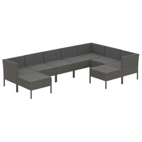Heofavd 9-Piece Modular Garden Lounge Set Grey PE Rattan 23.6 x 23.6 x 13.8 in Large Outdoor Sectional Furniture for Patio Balcony Sunroom Seating Up to 8