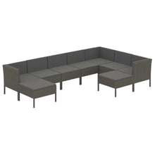 Heofavd 9-Piece Modular Garden Lounge Set Grey PE Rattan 23.6 x 23.6 x 13.8 in Large Outdoor Sectional Furniture for Patio Balcony Sunroom Seating Up to 8