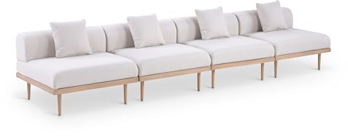 Meridian Furniture 55036Beige-S4A Laguna Collection Modern | Contemporary Outdoor Patio 4Pc. Modular Sofa, Teak Finish Aluminum, Waterproof Olefin Fabric, 142" W x 35.5" D x 28.5" H, Beige