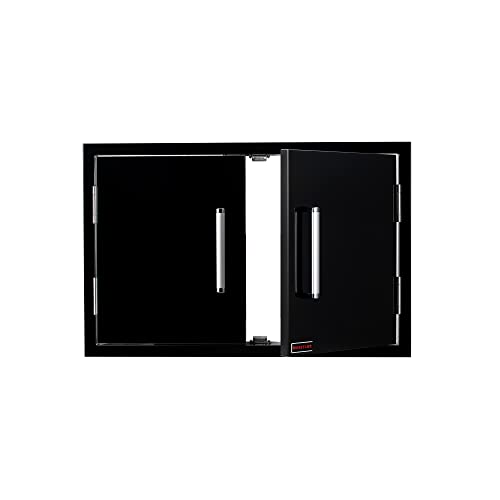 Whistler Outdoor Kitchen Cabinet Door 33" W x 22" H - Vertical Double Stainless Steel Door with Paper Towel Rack,Glossy Black