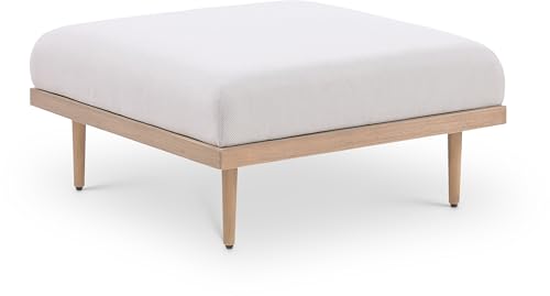 Meridian Furniture 55036Beige-Ott Laguna Collection Modern | Contemporary Outdoor Patio Ottoman with Teak Finish Aluminum, Waterproof Olefin Fabric, 35.5" W x 35.5" D x 17" H, Beige