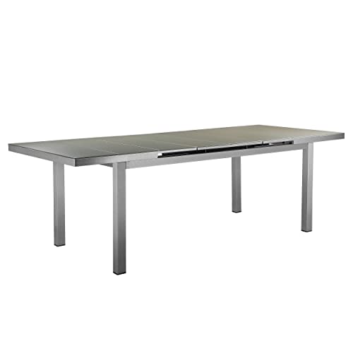 Benzara Kylo 90 Inch Extendable Dining Table, Smooth Gray Aluminum Frame, Outdoor