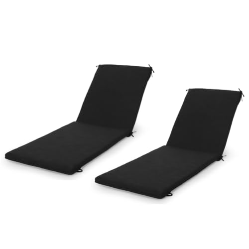 Hassyee Long Chaise Lounge Cushion with Secure Tie Straps for Patio Recliners, Soft Chair Pad with Removable Zipper Cover & Splash-Shedding Surface for Poolside Loungers (Dark Gray - 2PCS)
