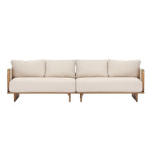 Merax Acacia Wood Outdoor Patio 105 Inch Loveseat Sofa with Cushions, Large 4-Seater Sofa Daybed for Backyard, Lawn, Deck, Balcony, Water Repellent Fabric, 400 lbs Capacity, Light Teak +Beige