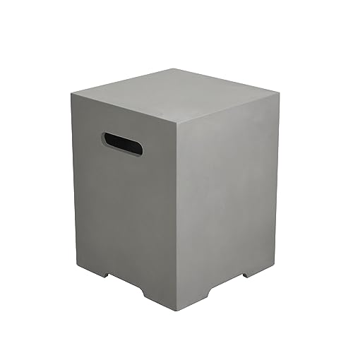 AMS Fireplace | Elementi Square-2 Smooth Light Gray 20 lbs Propane Tank Cover | Concrete GFRC Base | Dimensions: 15.7 x 15.7 x 20 inches | Perfectly Matches with Westport Fire Pit Table.