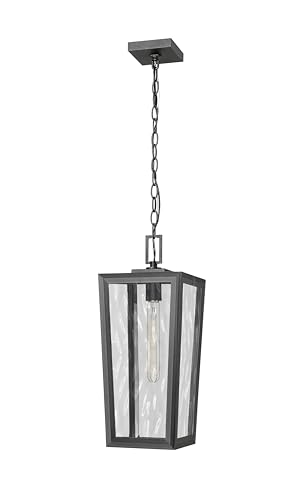 Madison 8" 1-Light Matte Black Coastal Outdoor Pendant With Water Glass