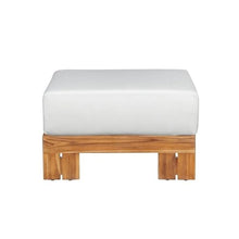 Paradiso Outdoor Solid Teak Wood Ottoman - Light gray fabric
