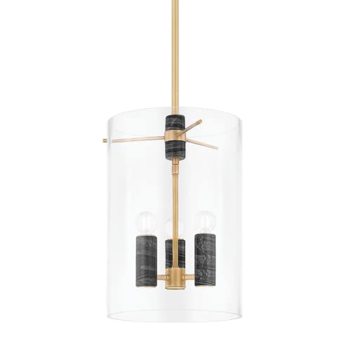Corbett Lighting Adonis 3-Light Lantern | Vintage Brass Finish | Made of Brass & Glass | Damp-Rated for Bathroom Use | Adjustable Hang Height 25-67" | 12" Dia x 18" H | 359-13-VB