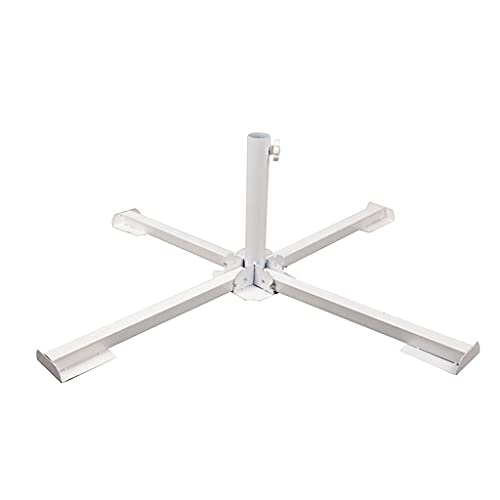 Metal Outdoor Umbrella Base,Foldable Beach Garden Patio Sunshade Parasol Base Thickening Cross Outdoor Stand Holder (White)