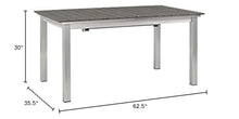 Pemberly Row Modern Patio Dining Table, 30 in Height, Aluminum/Wood, Gray Finish, 62.5-94 in Extendable, Collapsible Panel, Black Foot Caps, Outdoor Table for Backyard or Patio Dining