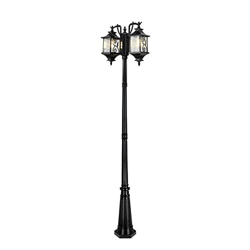 PAOOPA Outdoor LED Street Light, Double Head Landscape Light, Courtyard Pole Light for Fence Deck or Patio,2.95m