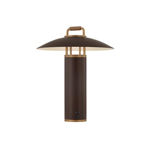 Troy Lighting Birk 1-Light Rechargeable Table Lamp | Modern Style | Patina Brass and Bronze Finish | Made of Aluminum & Glass | Damp-Rated for Bathroom Use | 13.75" Overall Height | RTL7914-PBR/BRZ