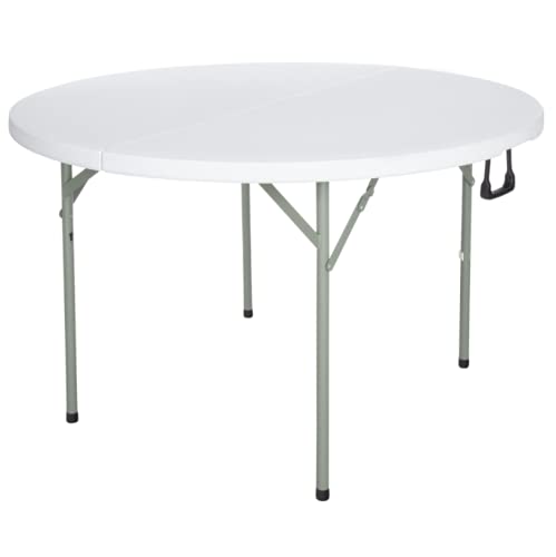 PRO&Family 10 Pack! 48" Round Heavy-Duty Granite White Plastic Bi-Folding Table. Folding Desk Bar Table Coffee Table Folding Camping Table Outdoor Bar Portable Table Foldable Table Bistro Table
