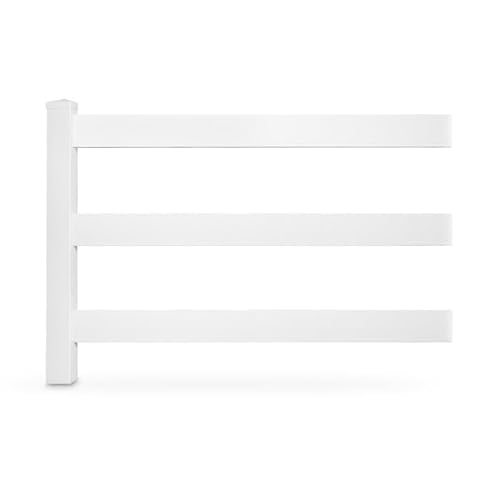 Weatherables 3-Rail 4’ H x 320’ W Vinyl Fence Project Pack– White Vinyl Fencing Kit, Includes 120-8 ft Rails, 41-5"x5"x78” Posts with External Post Caps