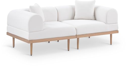 Meridian Furniture 55036Cream-S2B Laguna Collection Modern | Contemporary Outdoor Patio 2Pc. Modular Loveseat, Teak Finish Aluminum, Waterproof Olefin Fabric, 71" W x 35.5" D x 28.5" H, Cream