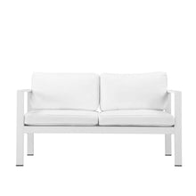 Pemberly Row Modern Aluminum Outdoor Sofa, Powder Coated White Finish, Water Resistant Cushions, Rustproof Frame, 54" W x 30" H x 27" D, Durable Patio Furniture for Outdoor Lounge Use
