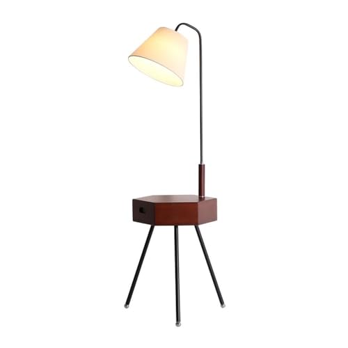 ZHONGCHENGWU Floor Lamp 3-Tone LED End Table Lamp with Drawer, Nightstand for Bedroom Living Room(Brown)