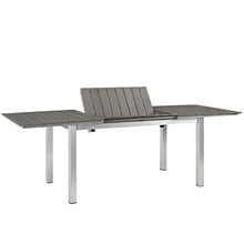 Pemberly Row Modern Patio Dining Table, 30 in Height, Aluminum/Wood, Gray Finish, 62.5-94 in Extendable, Collapsible Panel, Black Foot Caps, Outdoor Table for Backyard or Patio Dining