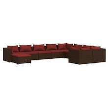 KPOUTRFG 10-Piece Garden Lounge Set with Removable Cushions in Brown and Cinnamon Red for Patio Seating, Weather-Resistant PE Rattan Outdoor Furniture