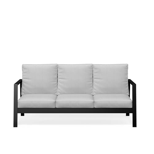 Seeheool 75" All-Weather Aluminum 3-seat Patio Sofa with Thick Light Gray Cushions & Black Frame