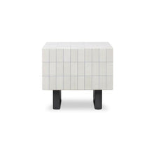 NADAAL STUDIOS Isadora Outdoor Side Table, Square, Concrete, Glossy Tile Finish, Metal-Look Base, Water Resistant, Scratch Resistant, Cream