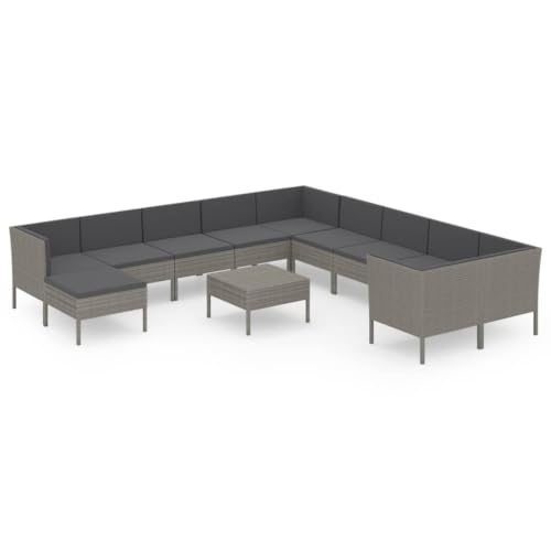 LDEWOAMEG 12 Piece Patio Lounge Set with Cushions Poly Rattan Gray