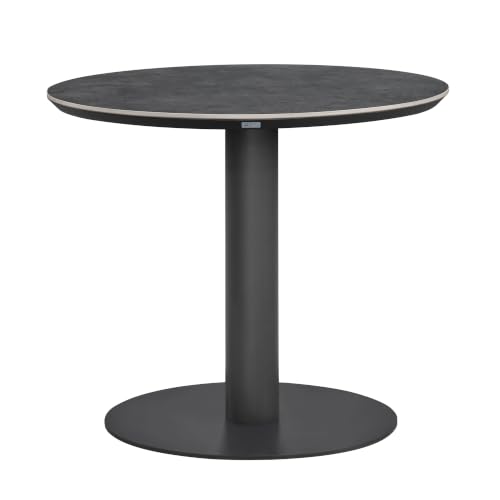 Armen Living Clarke 36 in. Round Outdoor Bar Table in Black with Sintered Stone Top and Metal Pedestal Base