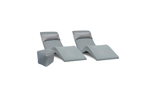 Aqua Chairs Aqua Outdoors In-Pool Chaise Set - 2 Chaises, 2 Headrest Pillows, 1 Side Table - Grey Granite