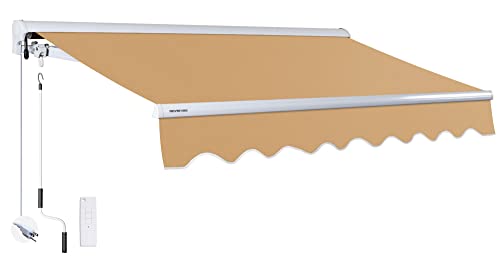 ADVANING 12'x10' MOTORIZED Patio Retractable Awning | LUXURY Series | PREMIUM Quality, 100% Solution-Dyed European Acrylic UV Sun Shade, Color: Khaki, EA1210-A100H2