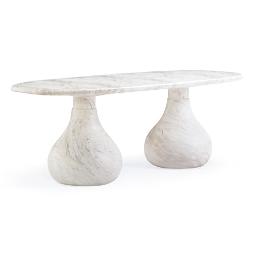 TOV Furniture Smooch White Marble Print Indoor/Outdoor 87" Oval Dining Table