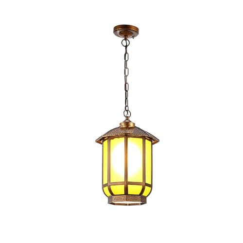 Industrial Pendant Light Outdoor Waterproof Chandelier Vintage Glass Garden Pendant Light Ceiling Hanging Fixtures Lighting for Patio Aisle Corridor Gate Entrance Gazebo Entrance Porch(Color:Gold,Size