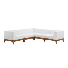 Outdoor Escape White Fabric Outdoor Patio Modular Sectional with Acacia Wood Finish, Contemporary Style, Comfortable Arm Height, Durable Construction