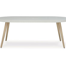 Benzara Yami Outdoor Dining Table, 80 Inch Oval Faux White Stone Top, Brown