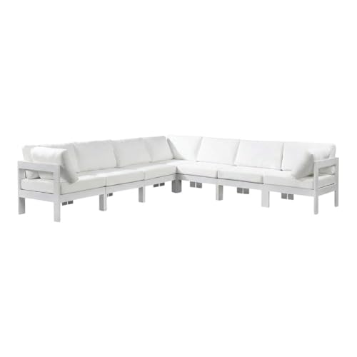 Outdoor Escape White Fabric Outdoor Patio Modular Sectional, Cushioned Seating, Weather-Resistant Material, Contemporary Style, 17-Inch Back Height