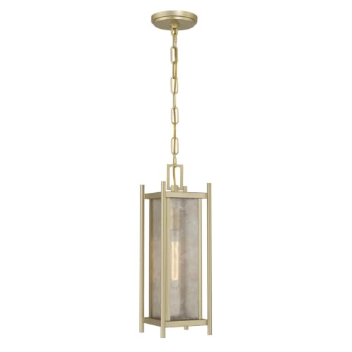 Savoy House 5-3806-344 Jacobs Mid-Century Modern Clear Mica Glass Outdoor Hanging Lantern, 1-Light 60 Watt, 18" H x 6" W, Serene Brass