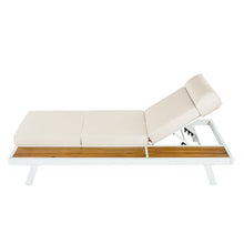 Merax 4 piece White Iron Teak Finish Chaise Lounge Set with 4" Thick 4-Fold Cushion with Headrest, 400 lbs Capacity, Adjustable Backrest with Flat Storage Surface for Patio, Poolside, Backyard, Cream