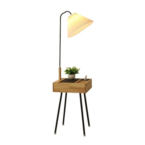 LUYOUBOZHU Floor Lamp Space-Saving Floor Lamp with Side Table & Drawer for Bedroom/Living Room(Black)
