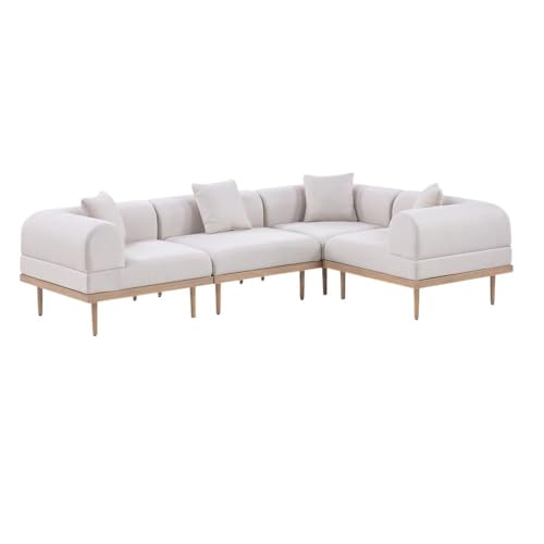 Outdoor Escape Beige Fabric 4-Piece Modular Sectional, Cushions, Contemporary Style, Weather-Resistant Material, Spacious Seating for Backyard and Patio