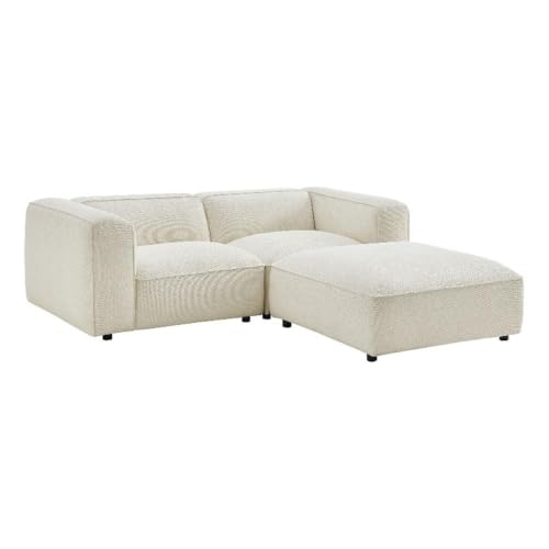 Modway Auren Lattice Bouclé 3 Piece Sectional with Ottoman in Cream
