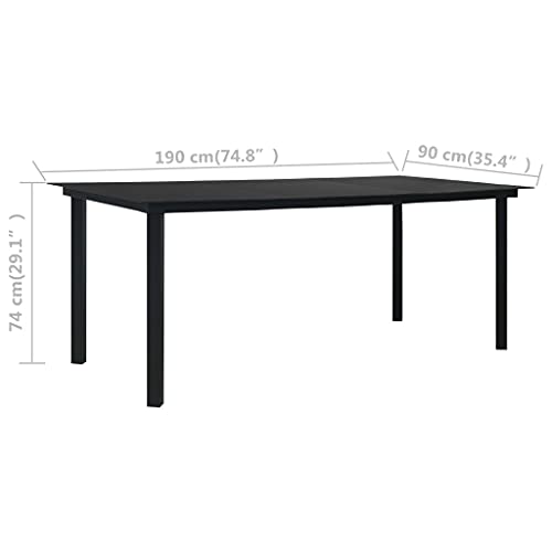 Dining Table Black Steel, Glass 74.8 x 35.4 x 29.1 in Durable,Black Rectangular Steel Dining Table with Glass Top Durable & Weather Resistant for Indoor/Outdoor Use, Seats 6 Comfortably Patio Tables