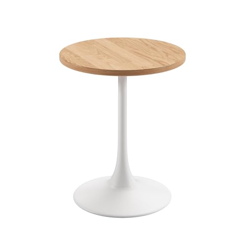 Jamesdar, Elise, Round Heavy Duty Commercial Bistro Table for Indoor Outdoor Restaurant & Café Dining, Solid Oak Top, Steel Base, 300 lb Capacity, 24" D x 30" H, White