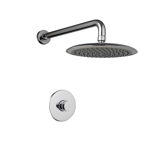 VYSLZ Chrome Commercial Outdoor Shower Kit: Wall Mounted Fixture System With Push Handle For Bathroom Or Beach Applications(B)