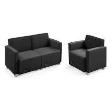 NBF Signature Series Compass Loveseat and Armchairs Set - Ergonomic Office Guest Chairs with Williamsburg Polyurethane - Reception Chairs with Silver Legs - Gray